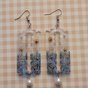 Handmade Glitter Resin Blade Drop Earrings